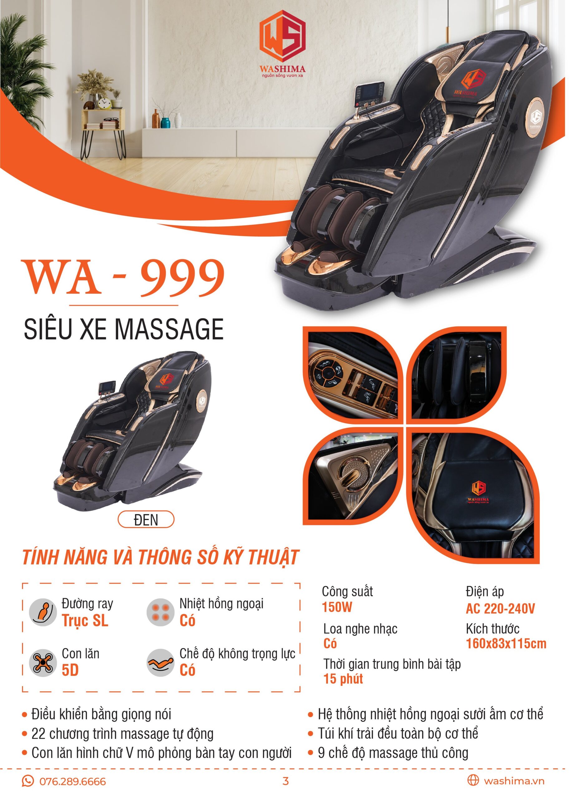 Thông số kỹ thuật chiếc siêu xe massage WA-999