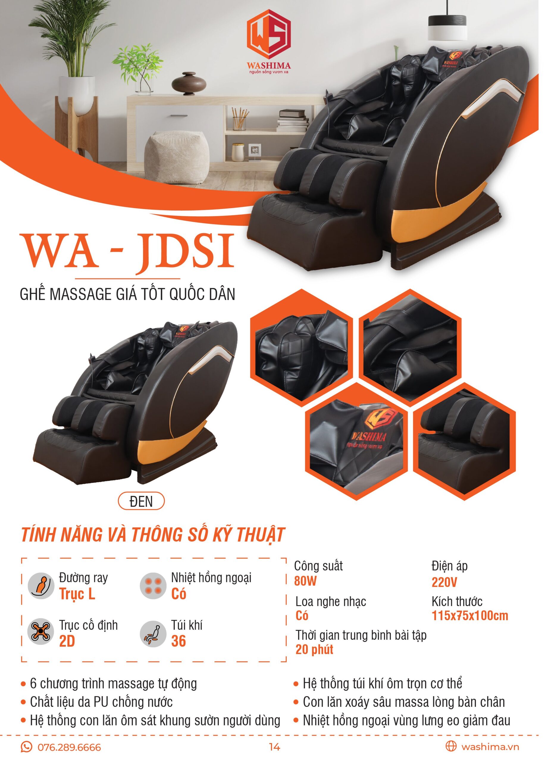 Thông số kỹ thuật ghế massage giá tốt quốc dân WA-JDS1