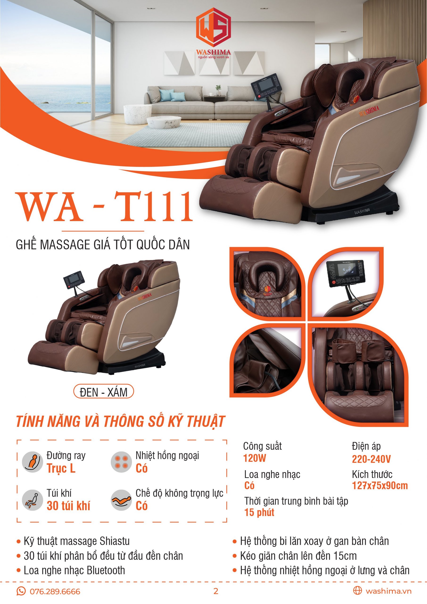 Thông số kỹ thuật ghế massage giá tốt quốc dân WA-T111