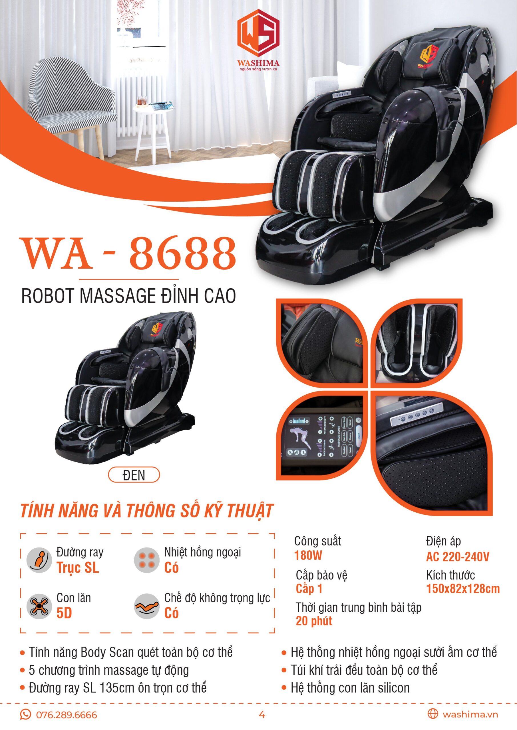 Thông số kỹ thuật của siêu phẩm Robot massage đỉnh cao WA-8688