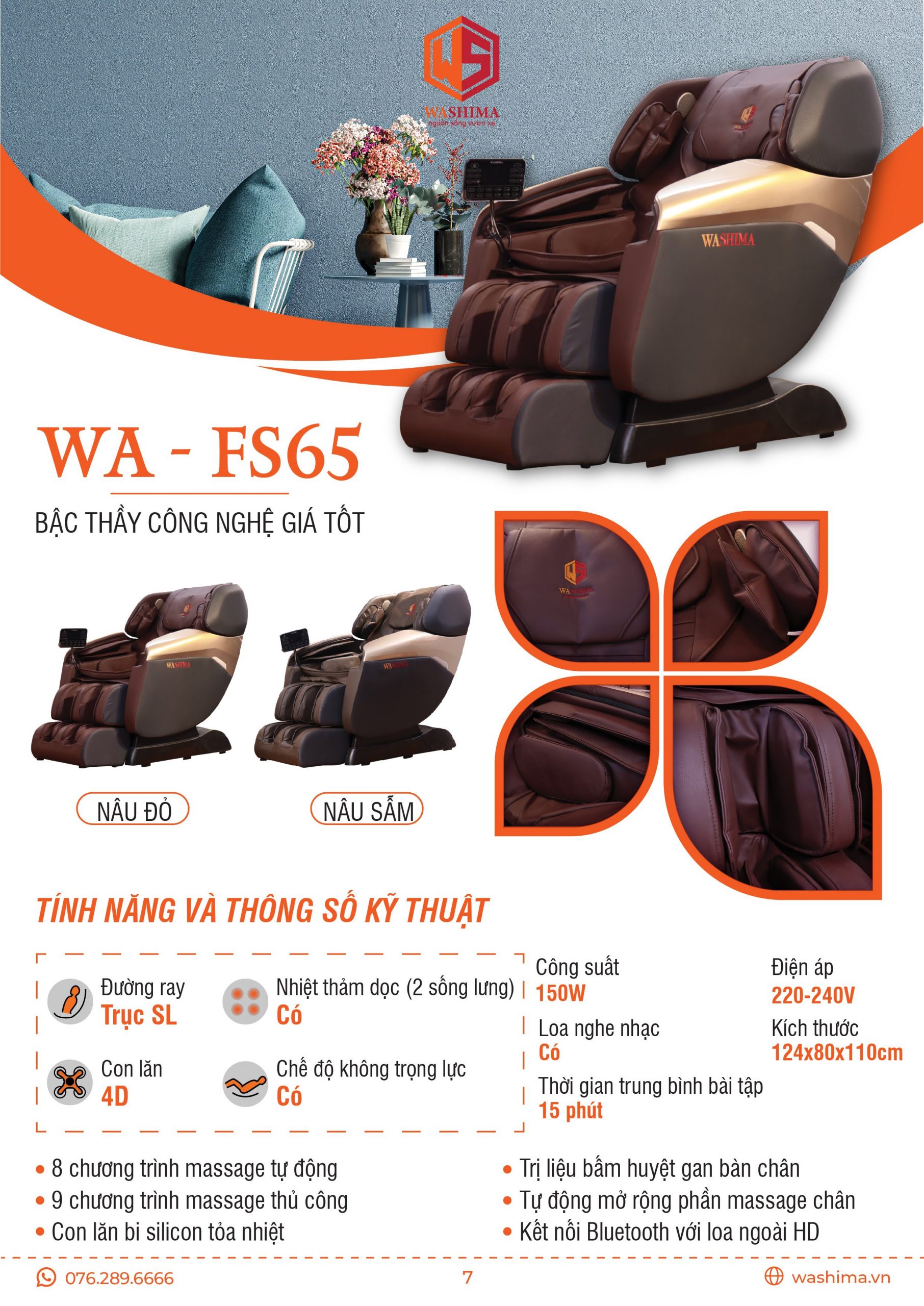 Thông số kỹ thuật của chiếc ghế massage bậc thày công nghệ giá tốt WA-FS65
