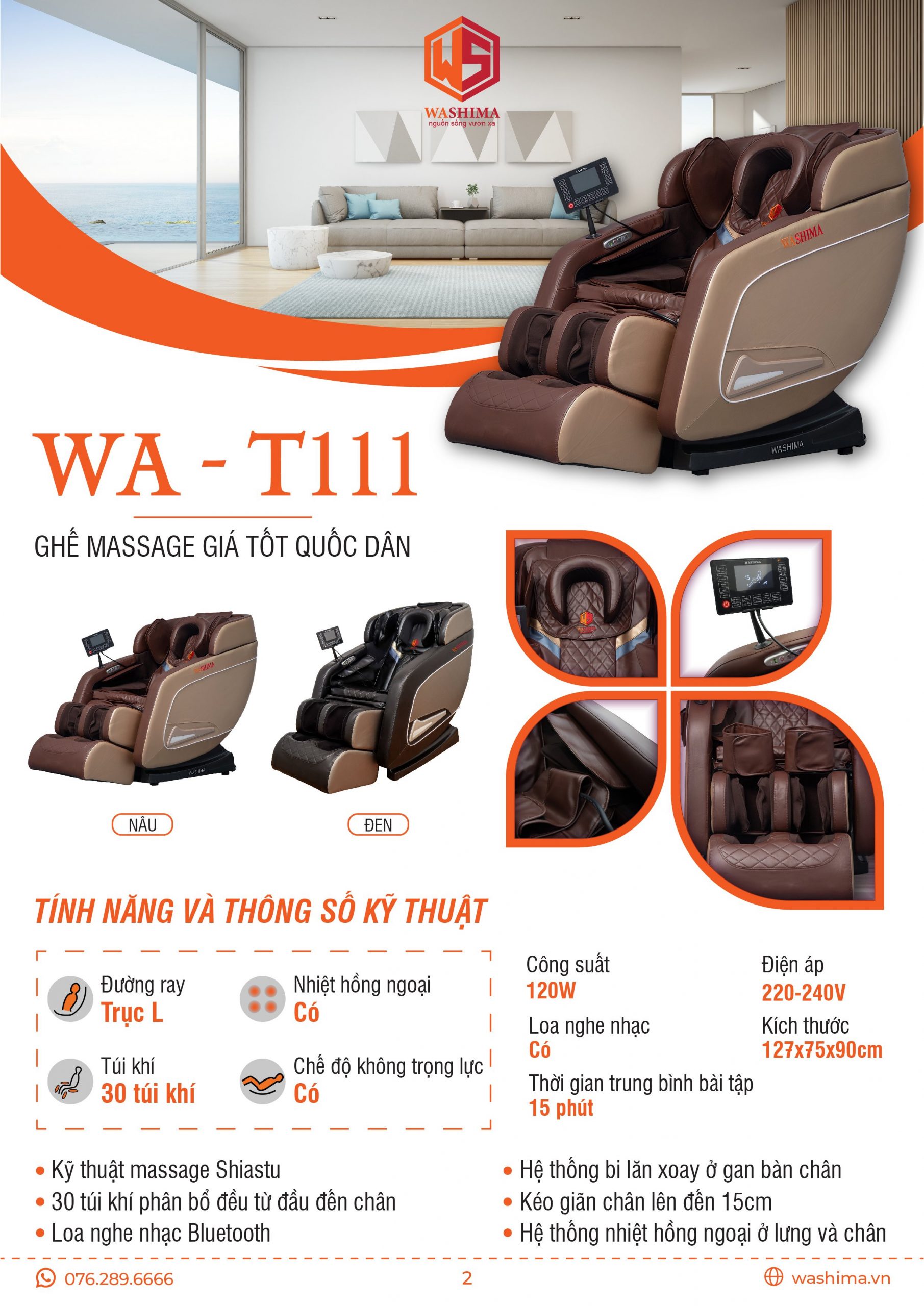 Thông số kỹ thuật ghế massage giá tốt quốc dân WA-T111