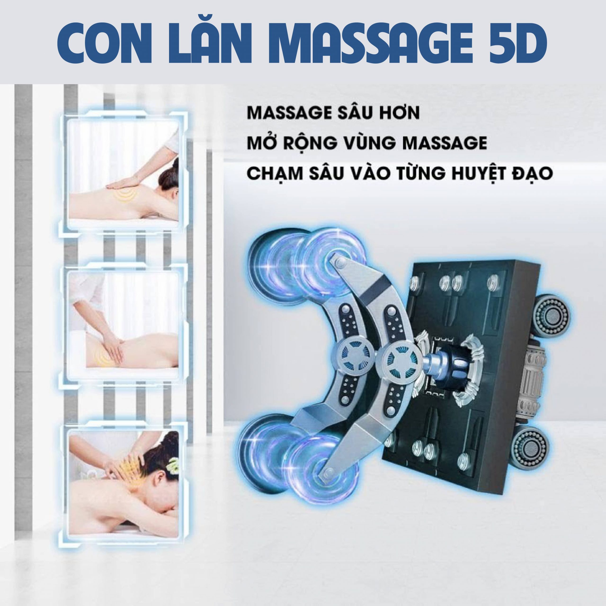 Con lăn massage 5D chuyên sâu với vùng diện tích nhào nặn massage rộng hơn tập trung vào từng huyệt đạo