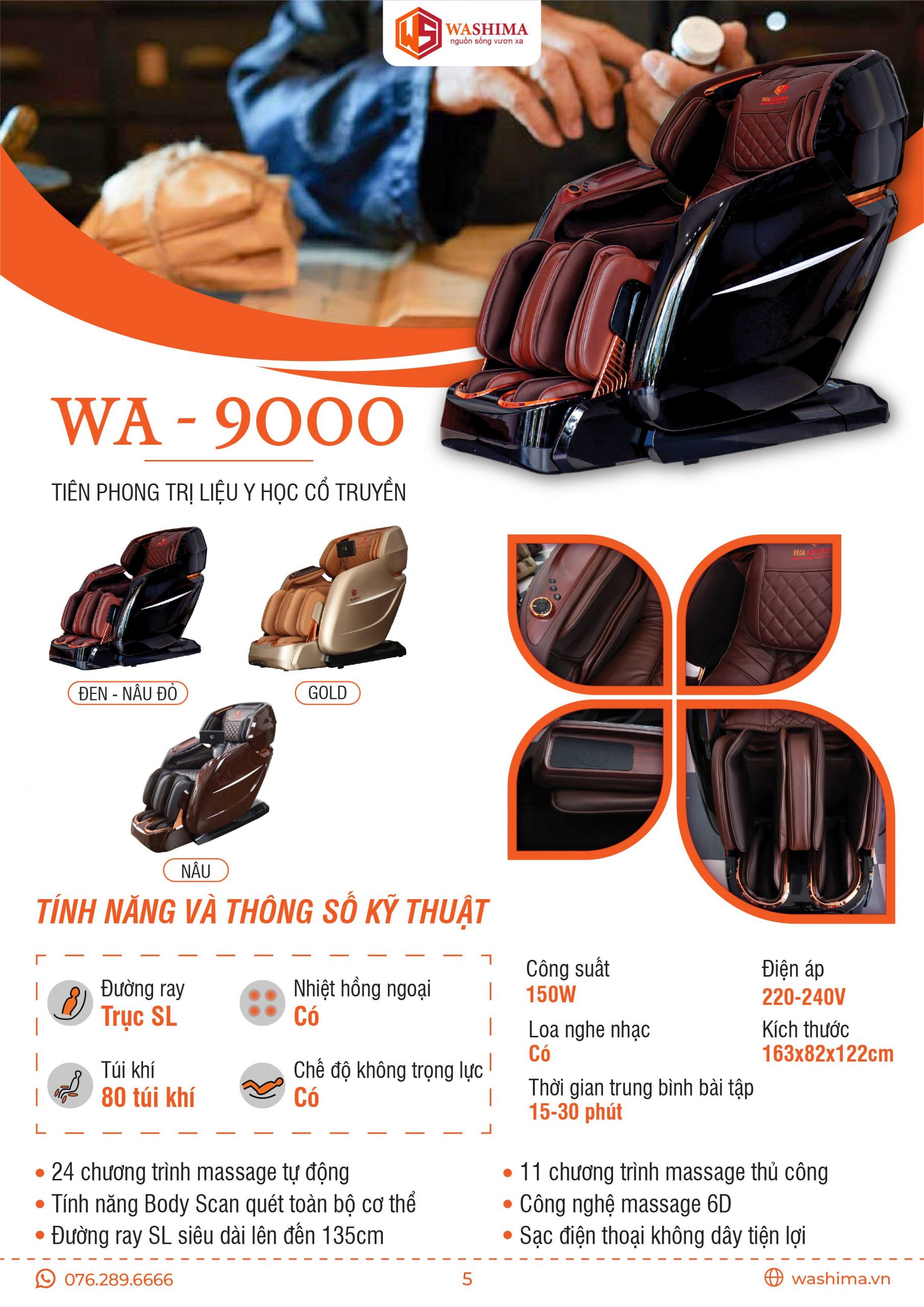 Thông số kỹ thuật Catalogue sản phẩm ghế massage WA-9000