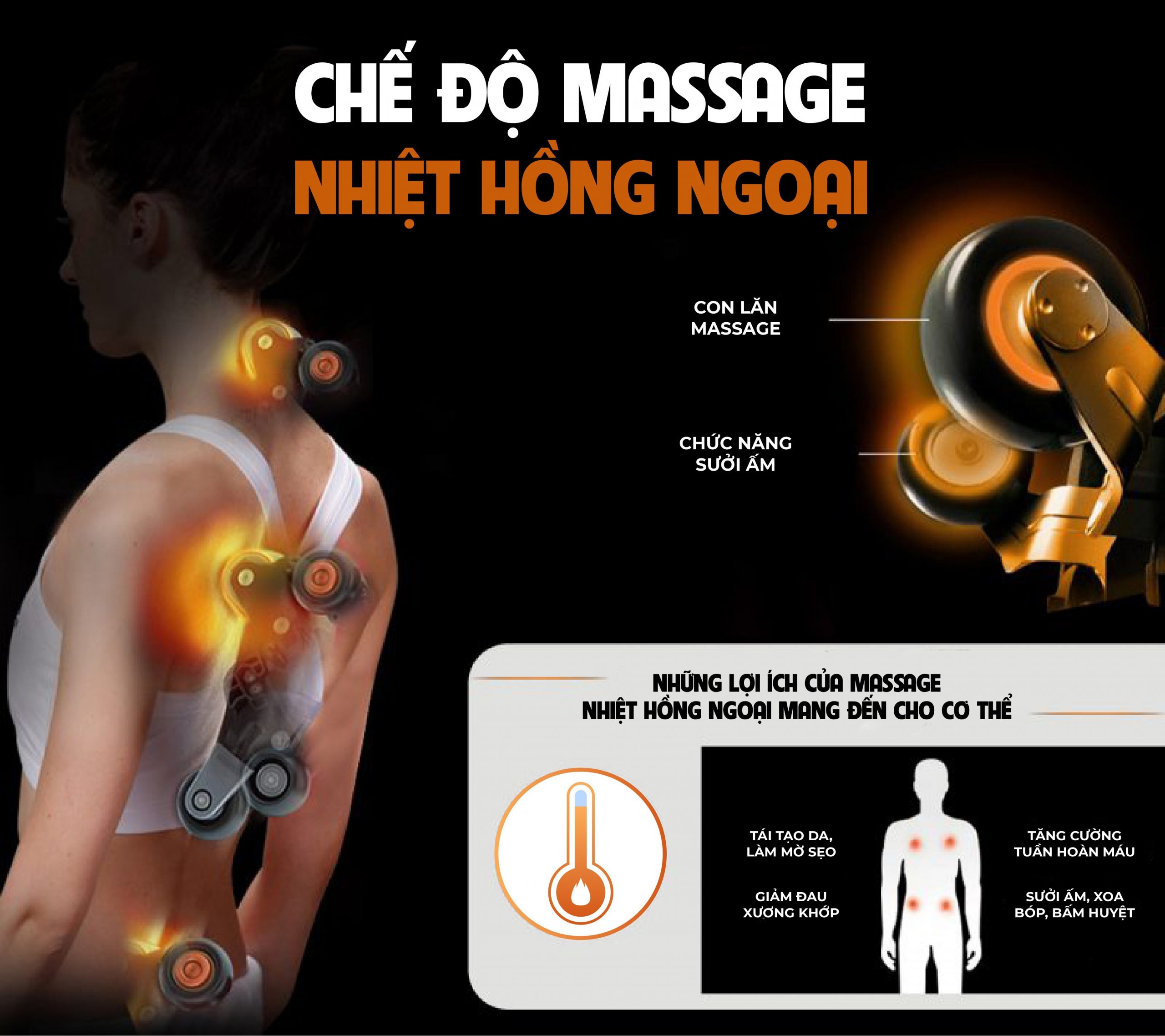 Chế độ massage nhiệt hồng ngoại thúc đẩy quá trình lưu thông mạch máu