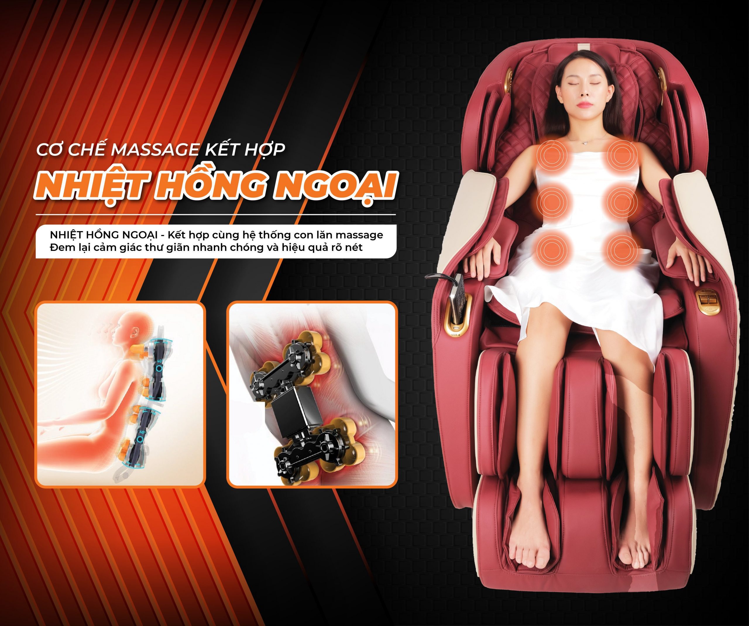 Ghế massage Washima với cơ chế massage nhiệt hồng ngoại hỗ trợ thúc đẩy quá trình lưu thông máu