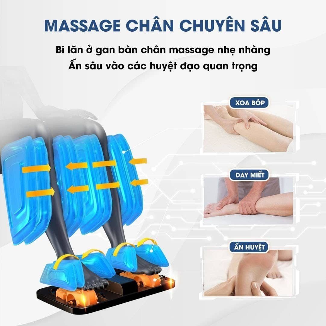 Hệ thống bi lăn massage chân nhẹ nhàng ấn sâu vào từng huyệt đạo