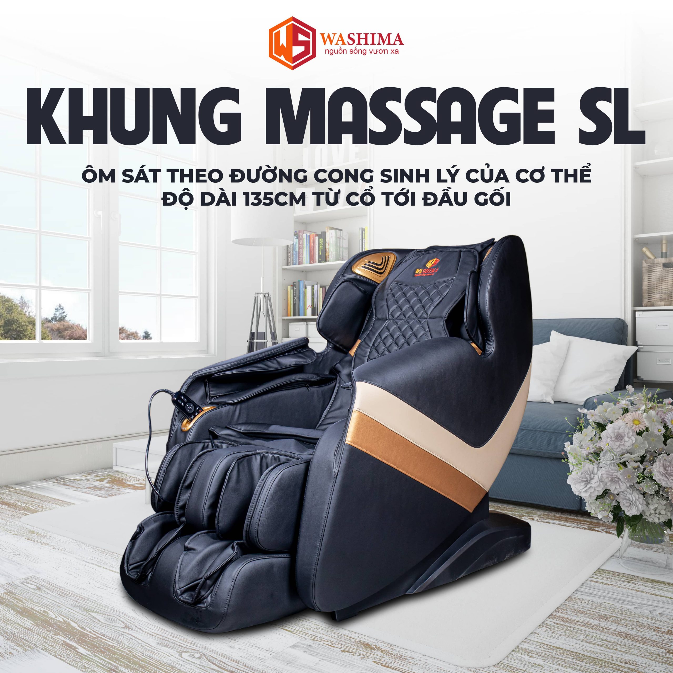Khung massage dạng SL hỗ trợ massage dọc mạn sườn và khắp sống lưng của cơ thể