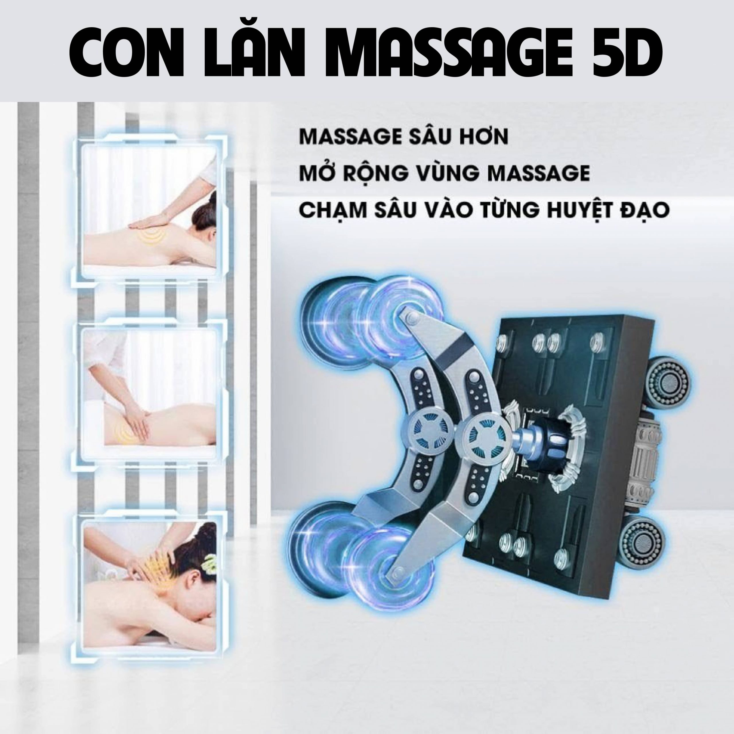 Hệ thống con lăn massage 5D chuyên sâu mở rộng vùng massage đến từng huyệt đạo