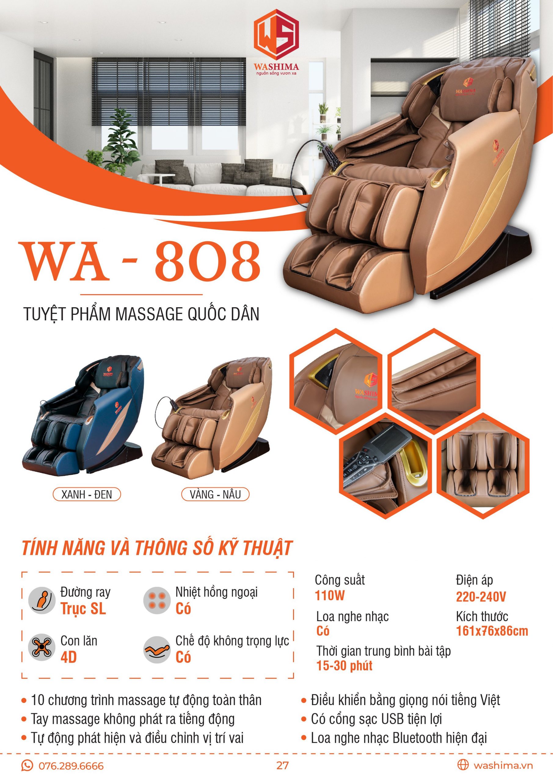 Thông số sản phẩm WA-808 tuyệt phẩm massage quốc dân