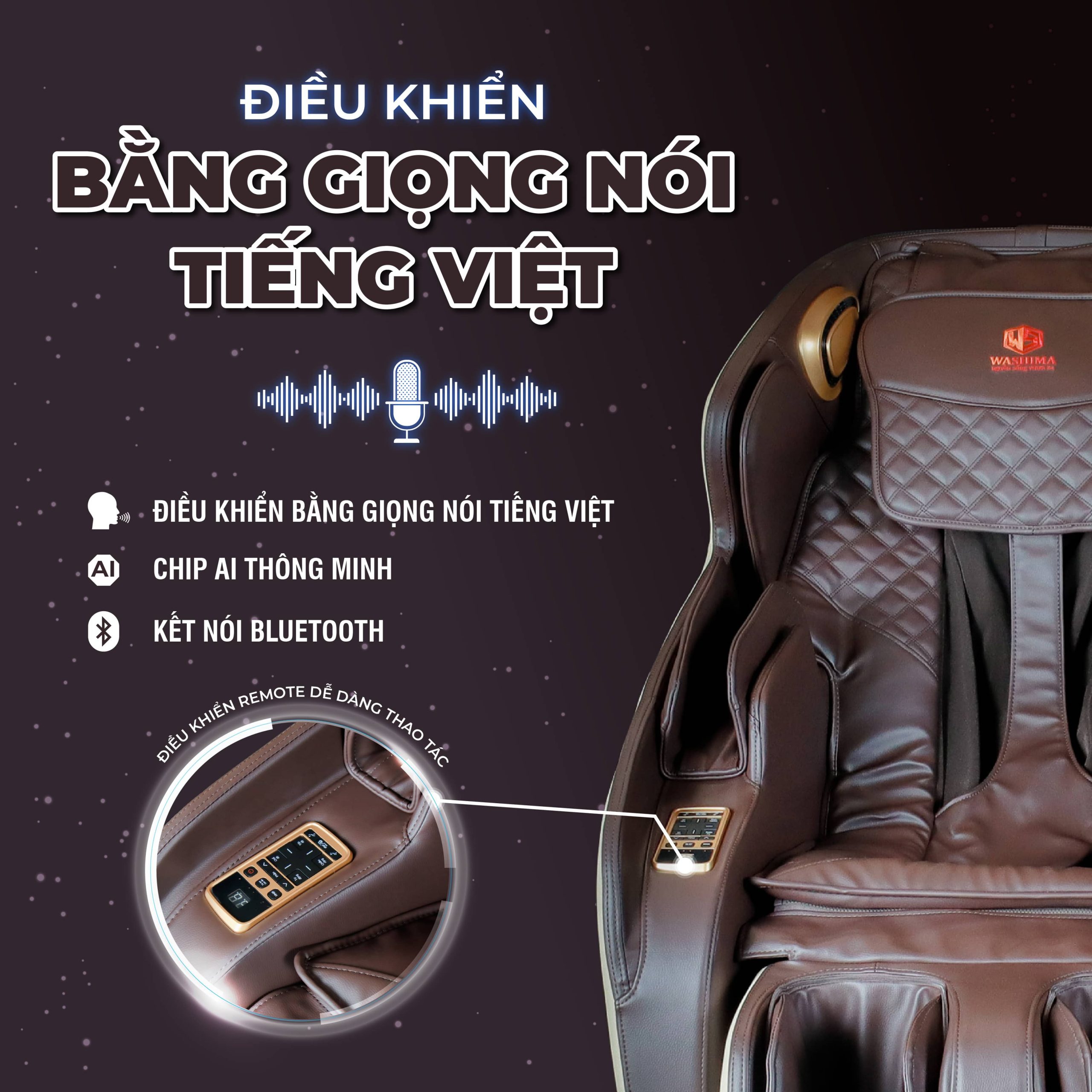 ghế massage điều khiển bằng giọng nói bằng Tiếng Việt tích hợp kết nối Bluetooth
