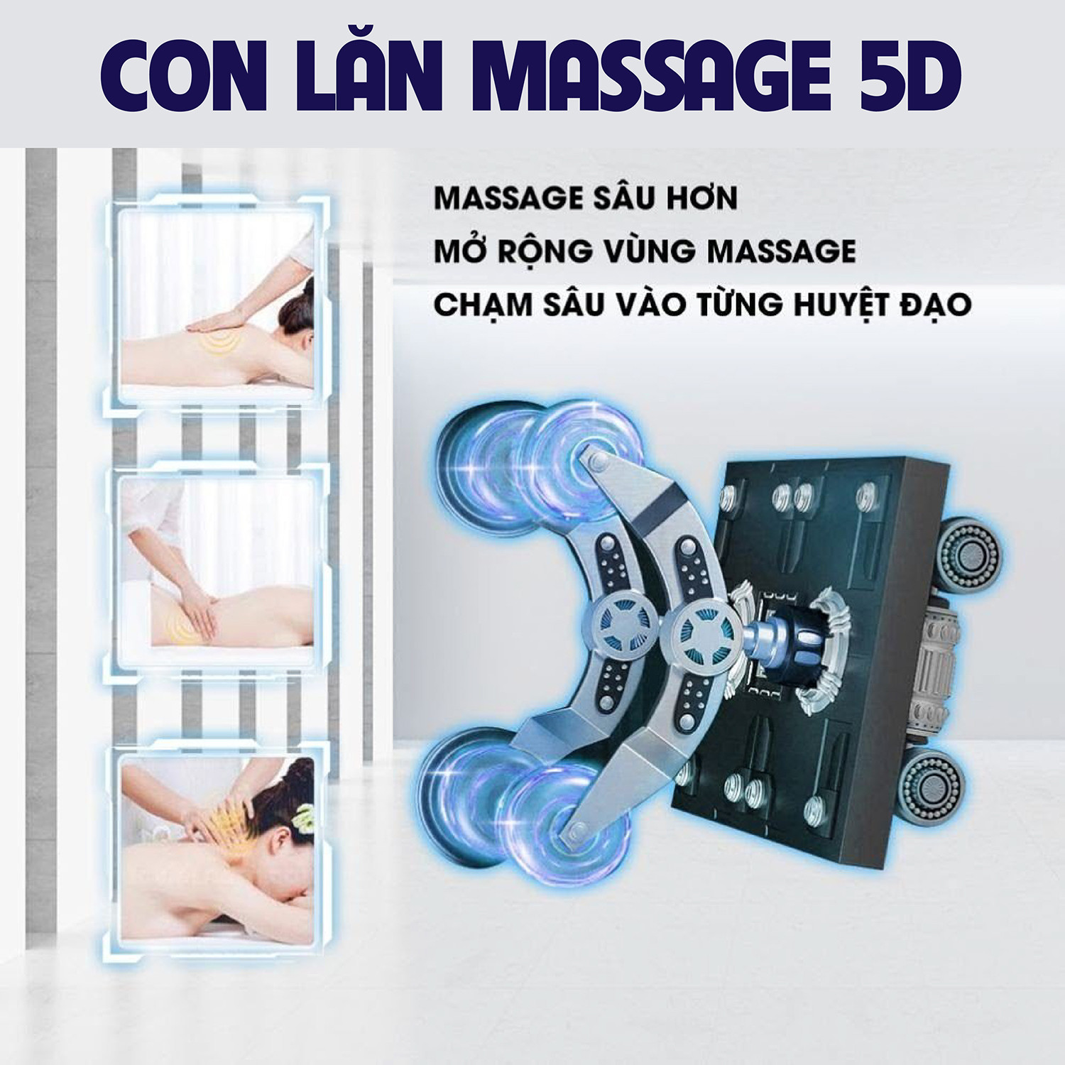 Con lăn massage 5D giúp massage sâu hơn mở rộng vùng massage đến sâu các vị trí huyệt đạo của cơ thể