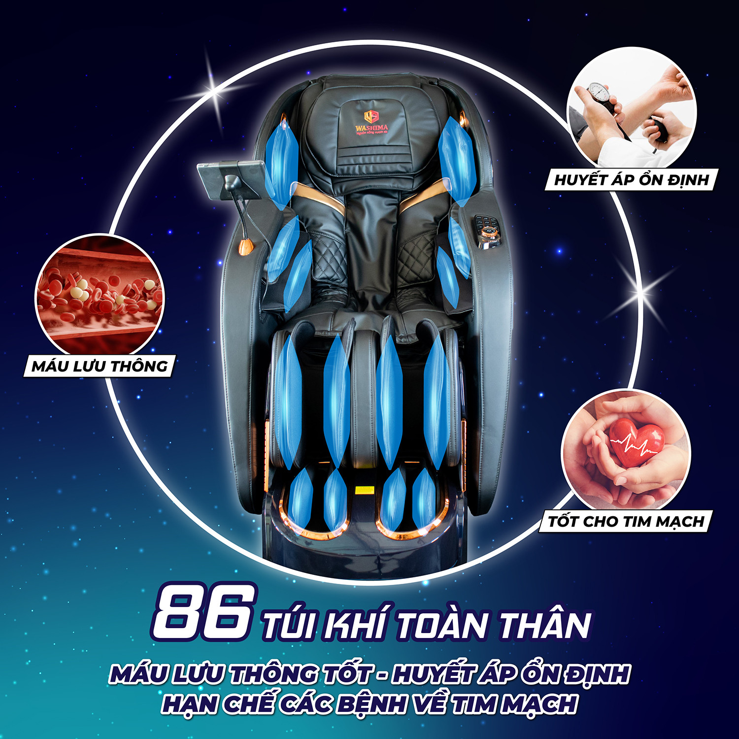 Hệ thống 86 túi khí massage toàn thân