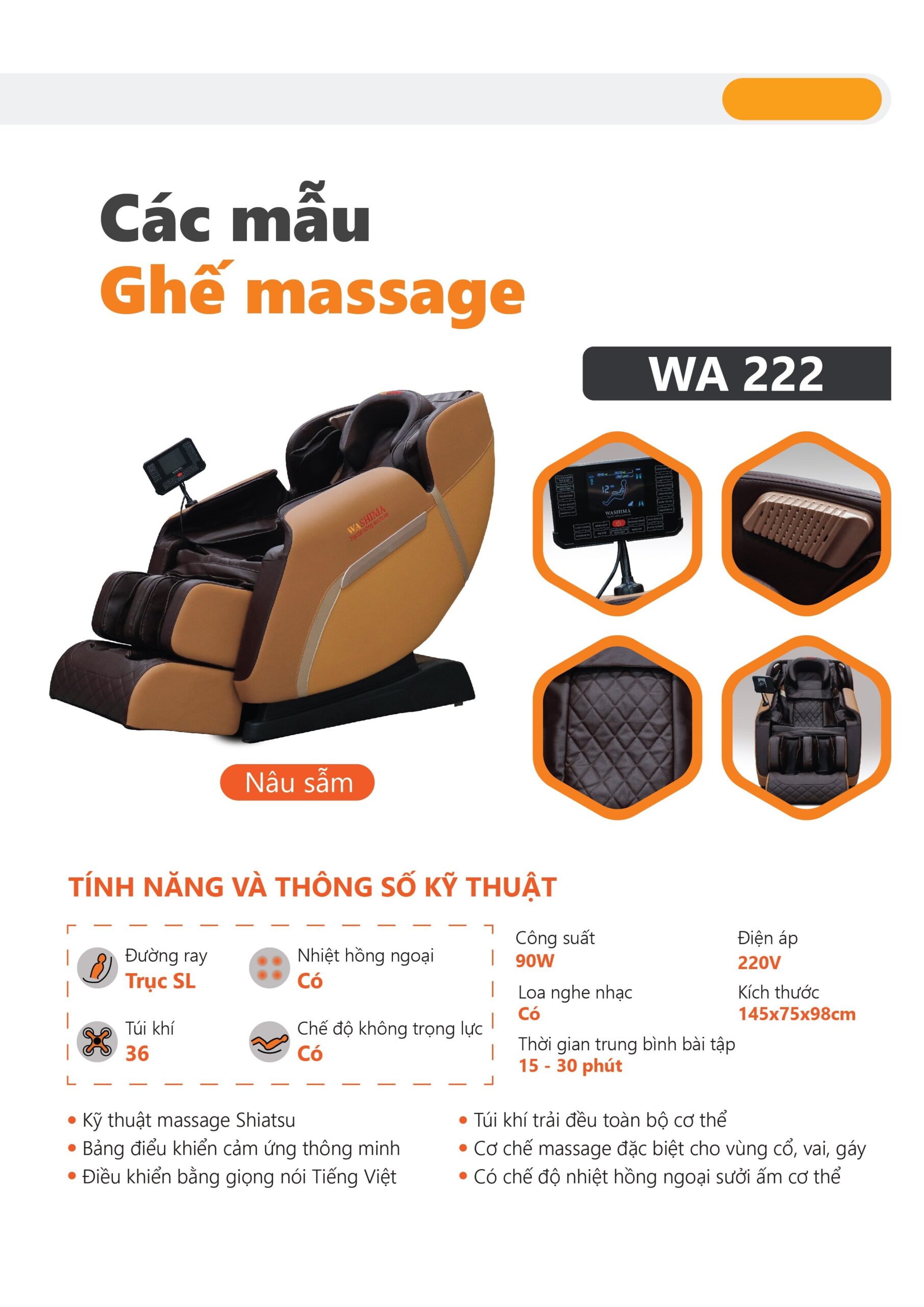 Ảnh mô tả chi tiết sản phẩm ghế massage Washima WA-222