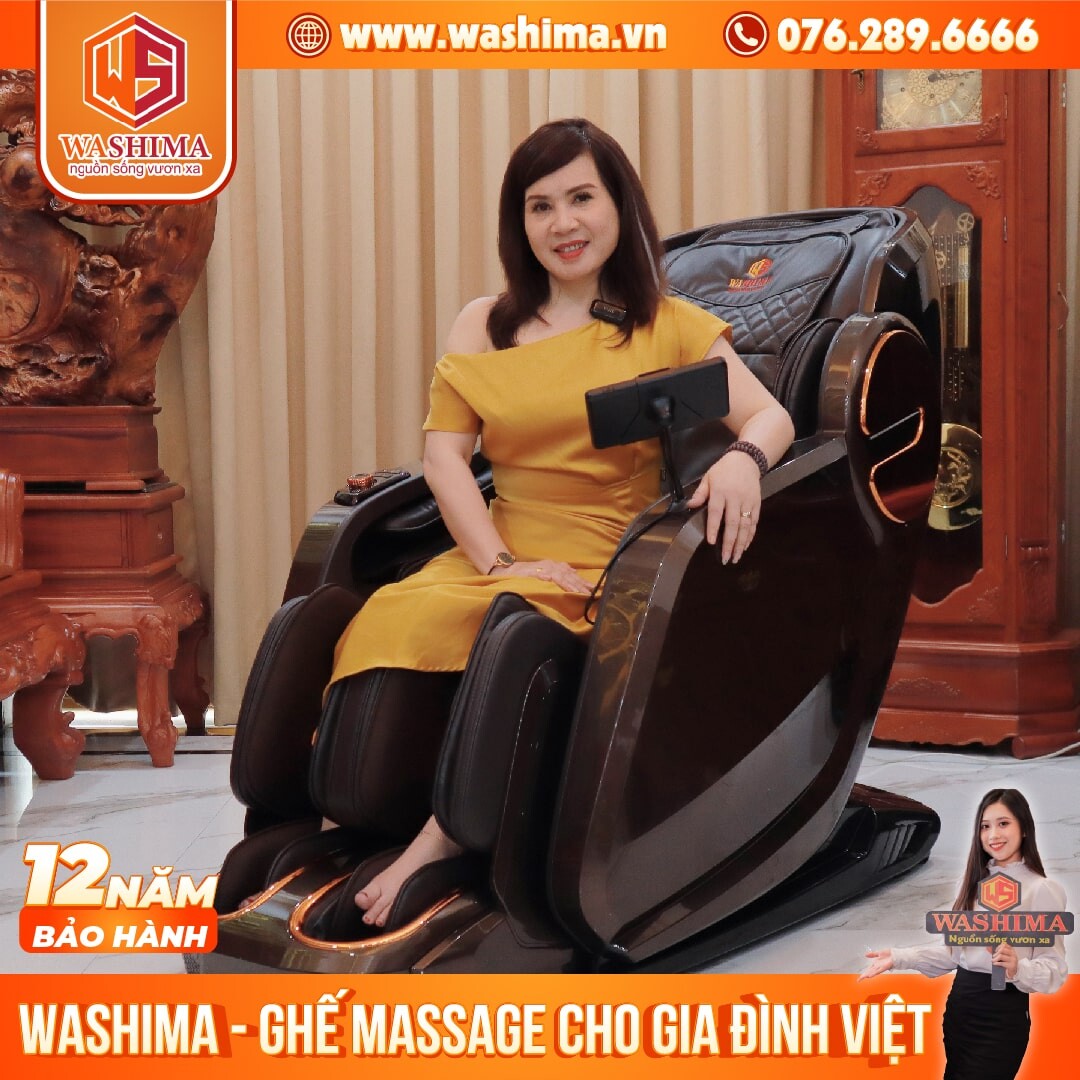 NSƯT Thanh Thuỷ bên ghế massage trị liệu Washima