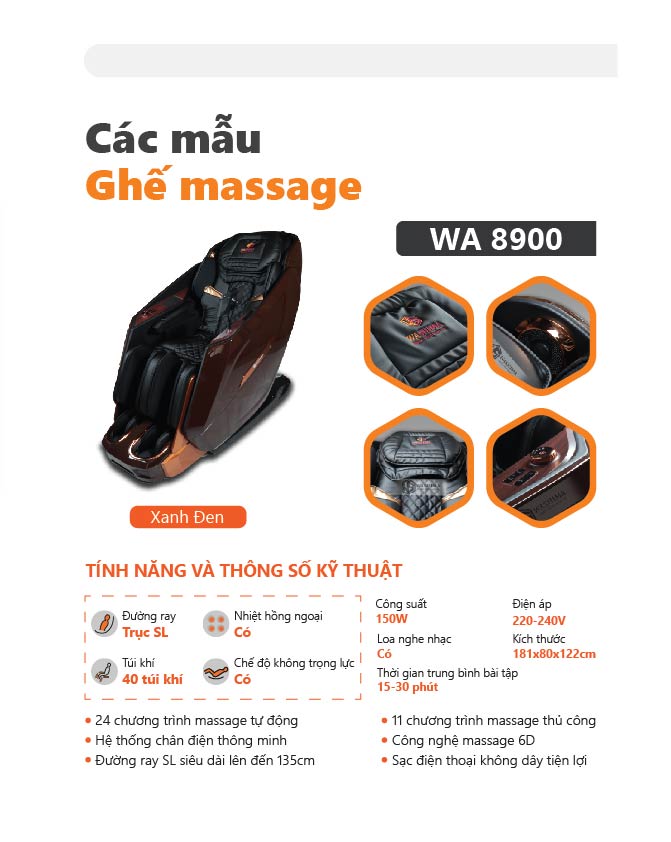 Thông số sản phẩm ghế massage WA-8900