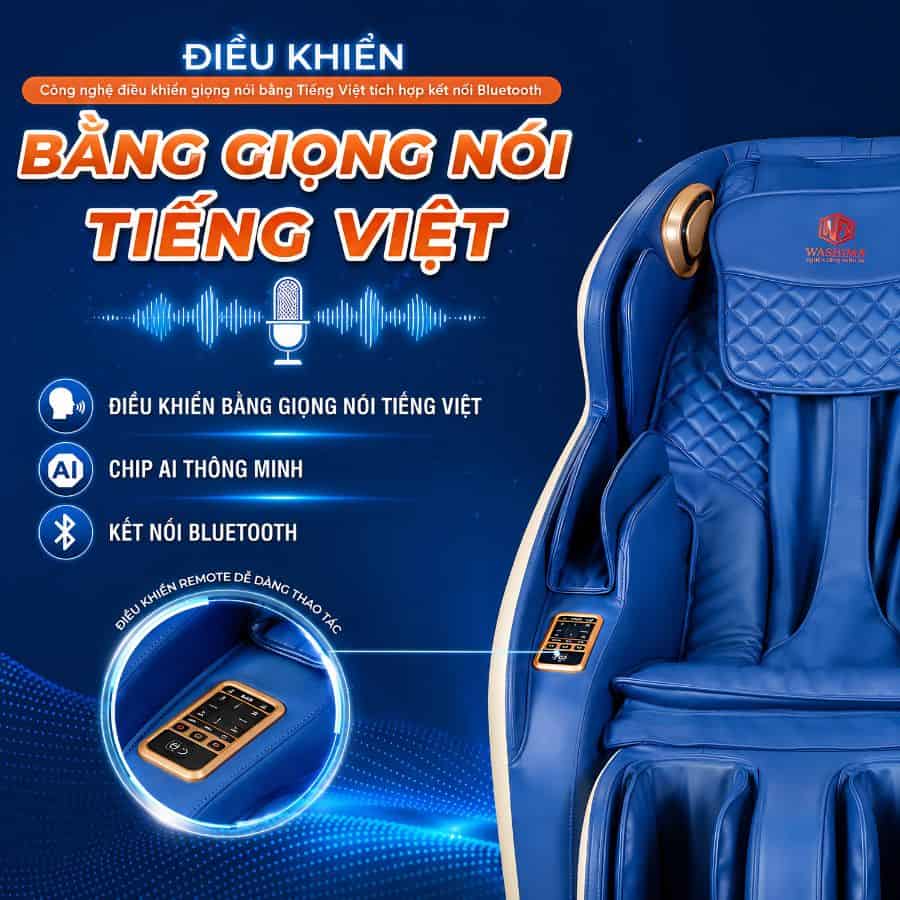 Công nghệ điều khiển giọng nói bằng Tiếng Việt tích hợp kết nối Bluetooth Ghế Massage Washima WA-LUX686