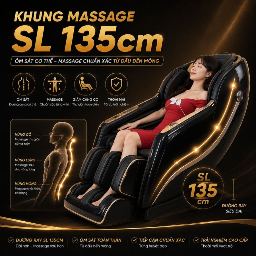 Khung massage SL 135cm ôm sát cơ thể của ghế massage Washima WA-899