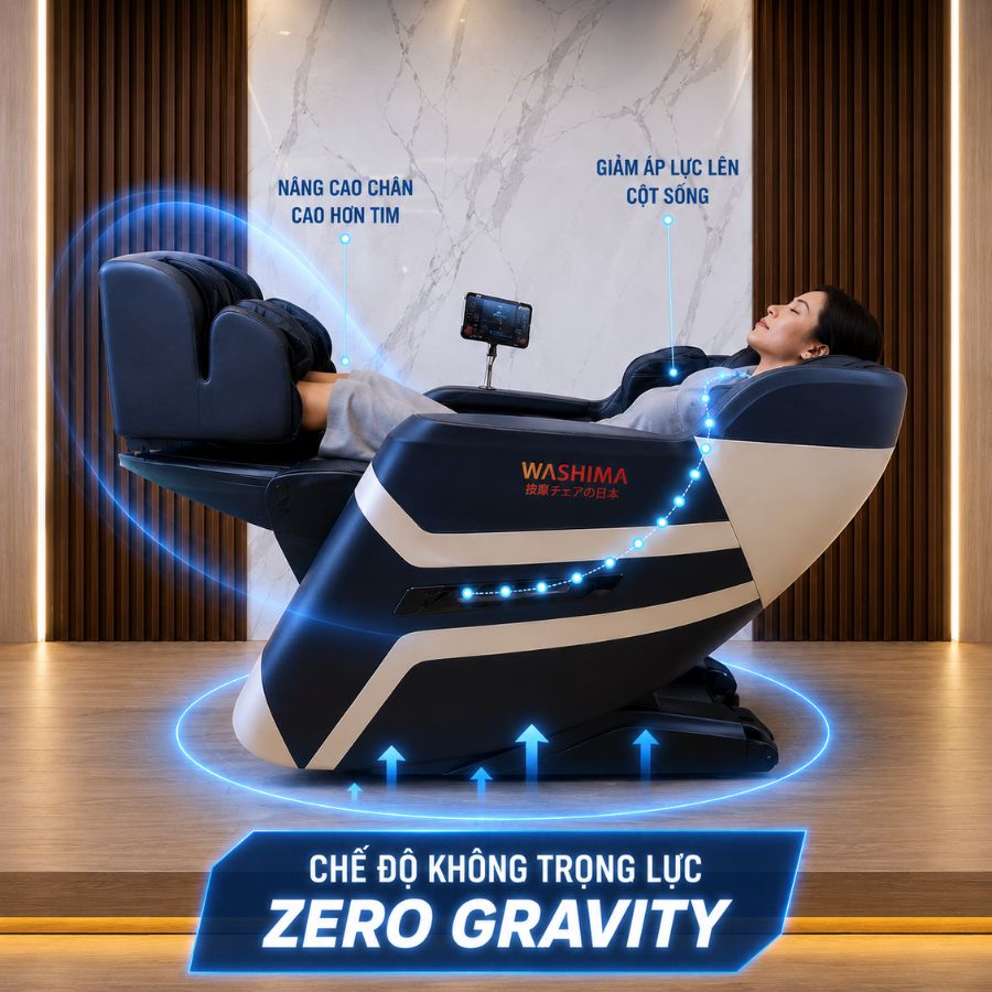 Chế độ massage không trọng lực Zero Gravity trên ghế Washima WA-LUXCARE