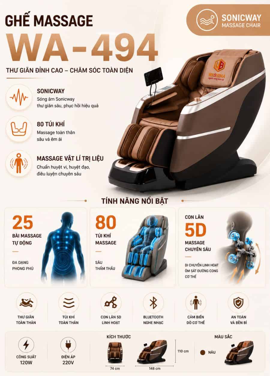 Ghế Massage Toàn Thân Washima WA - 494